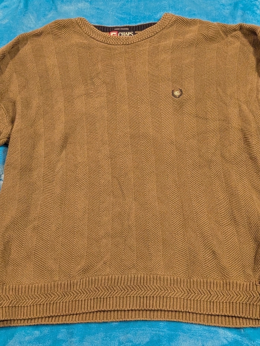 Chaps Ralph Lauren XL Brown Herringbone Knit Sweater, Men's Textured Pullover